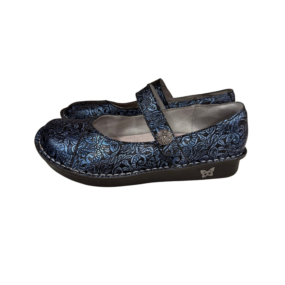 Alegria Palma Mary Jane Rocker Blue Tropical Leather Embossed Shoes 41